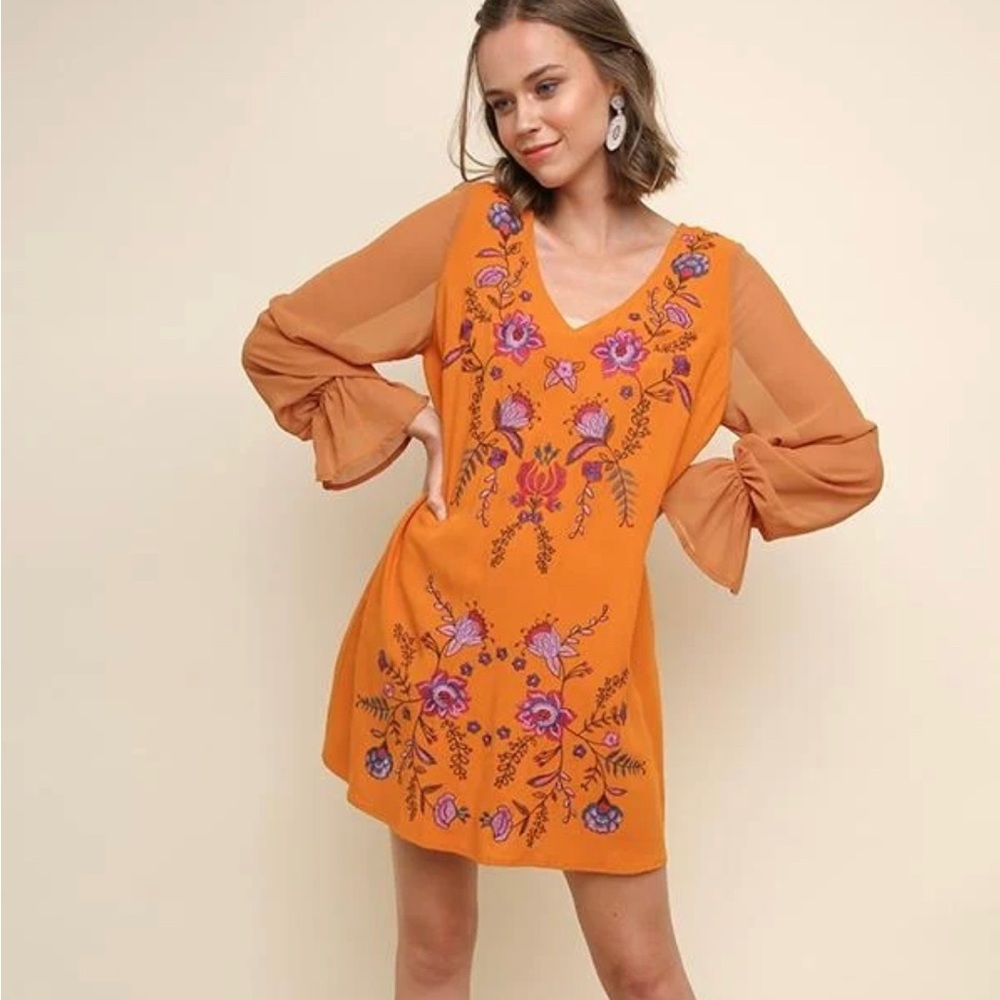 Umgee Boutique‎ Fall Embroidered Dress NWT